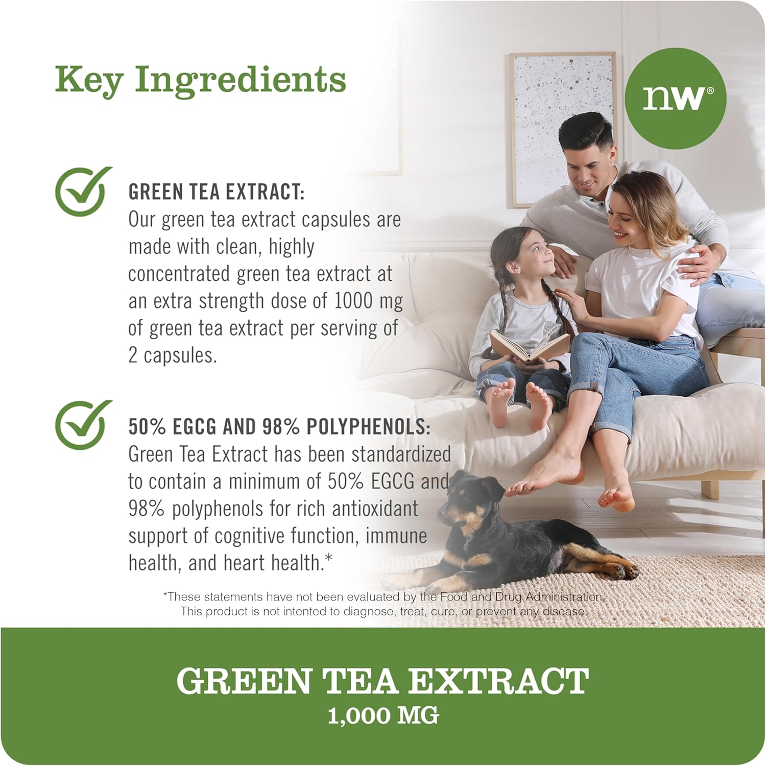 Naturewise Green Tea Extract Capsules 1000 Mg - 50% Egcg & 98% Polyphenols - Extra Strength Antioxidants For Heart Health And Energy - Vegan, Gluten Free, Non-Gmo - 120 Count[3-Month Supply]