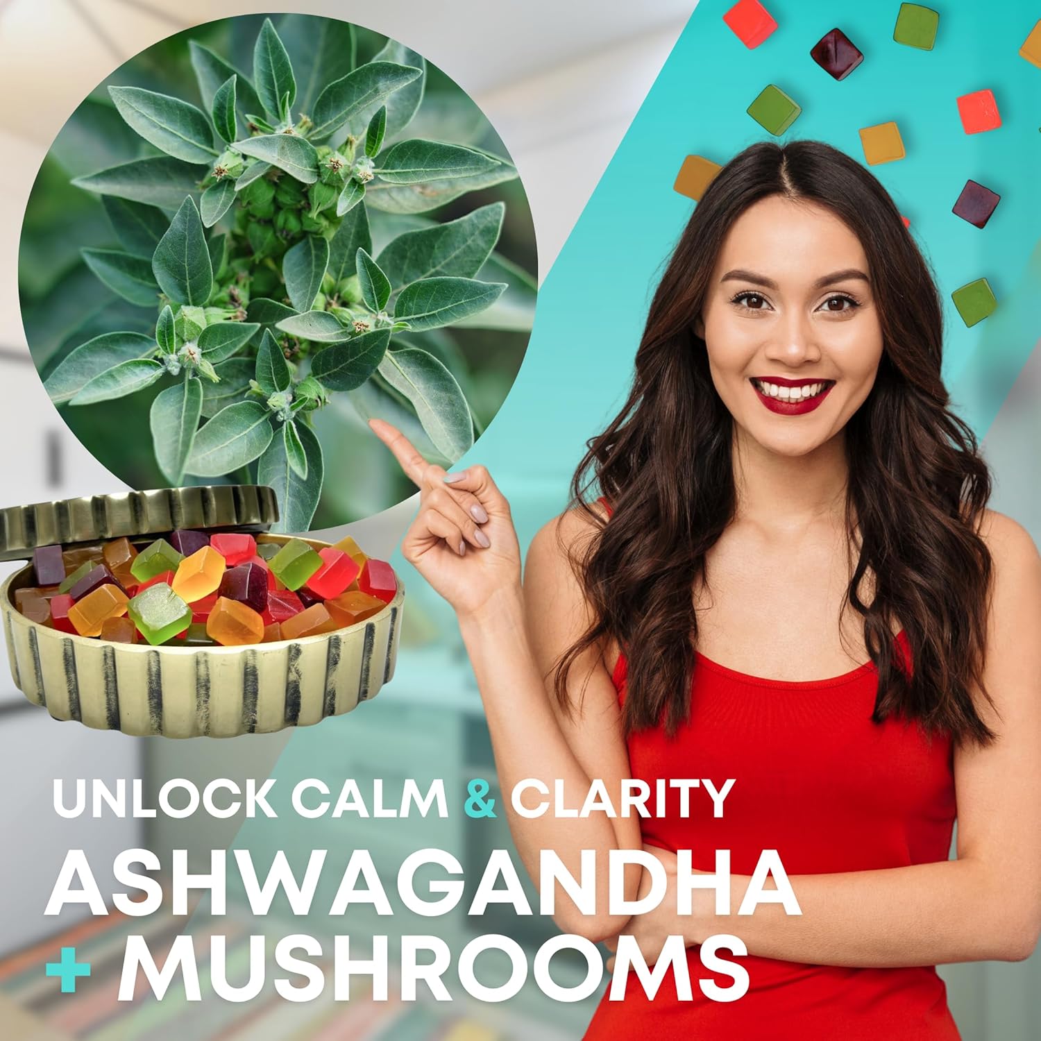 Sugar-Free Ashwagandha & Mushroom Gummies Supplement | 10 Functional Mushrooms Per Serving | Immune Support, Focus, Energy | Vegan, Keto, Low Carb, Allulose Sweetener | 80 Gummies, Natural Flavors : Health & Household
