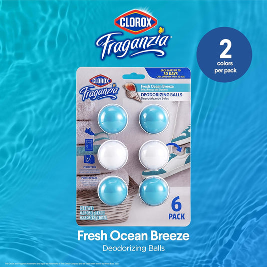 Clorox Fraganzia Deodorizing Balls in Lavender with Eucalyptus, 6 Count - No-Plug, Battery-Free Air Freshener for Shoes, Gym Bags, Lockers, Hampers, and Drawers, 6 Air Freshener Units