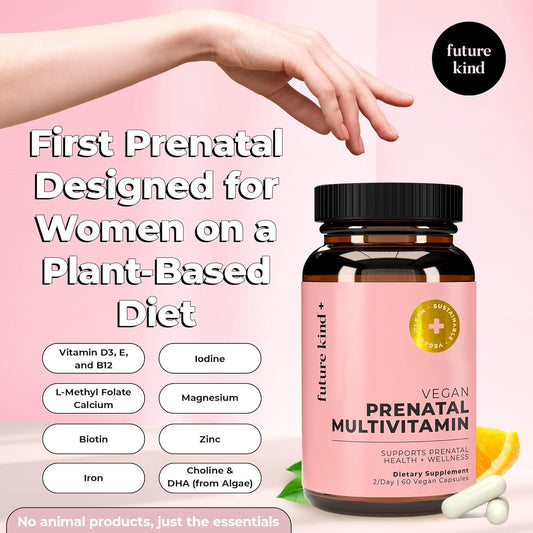 Future Kind Vegan Prenatal Vitamin - (60Ct) Prenatal Vitamins With Dha & L-Methylfolate In Glass Bottle - Prenatal Folate Supplement For Women With Vitamin D & E, Iron, Biotin, Gluten-Free & Non-Gmo