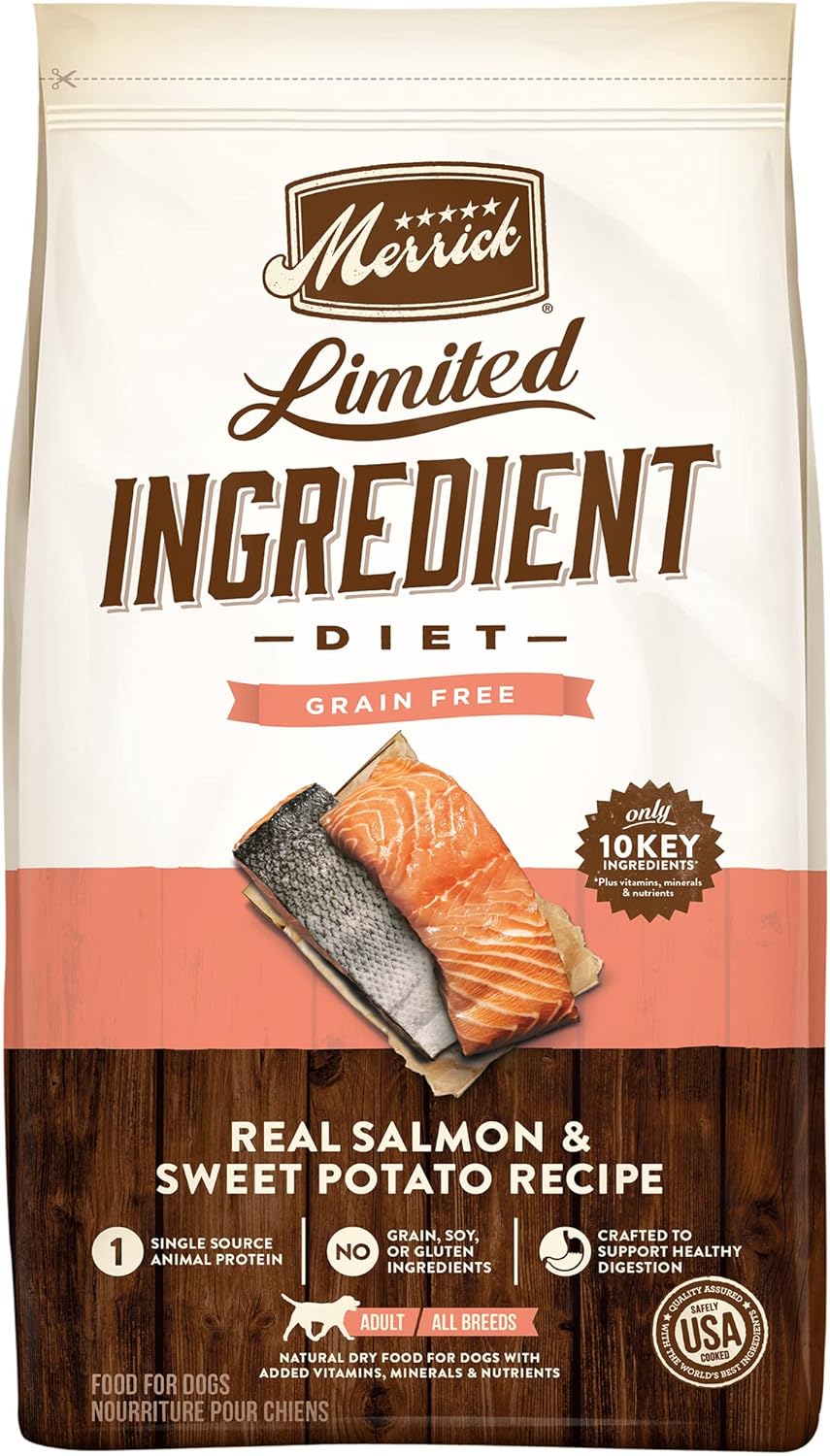 Merrick Limited Ingredient Diet Grain Free Dry Dog Food, Premium And Healthy Kibble, Salmon And Sweet Potato - 4.0 Lb. Bag