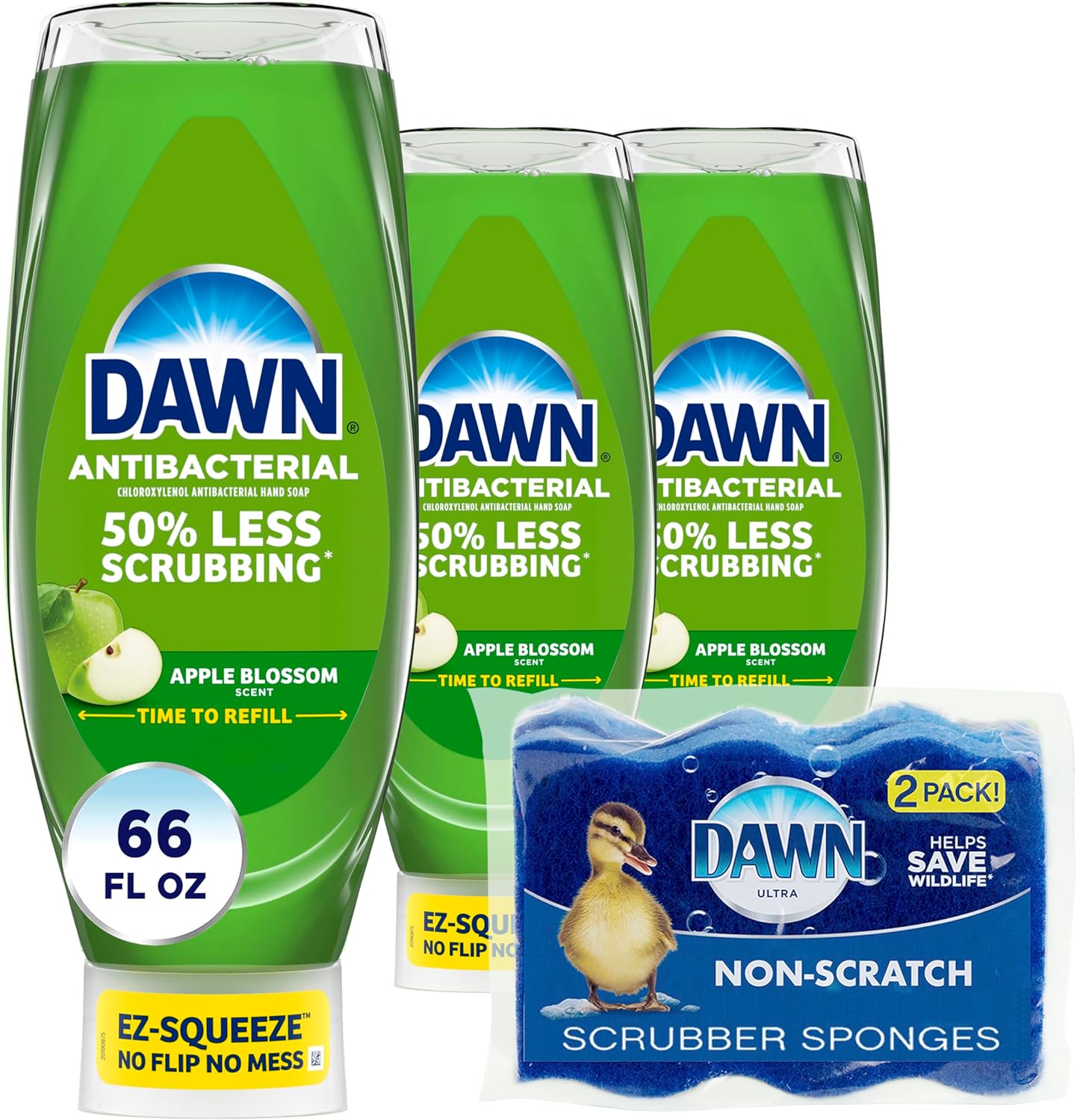 Dawn Ultra Anti-Bacterial Ez-Squeeze Hand Soap, Apple Blossom, 3X22 Fl Oz (Packaging May Vary)