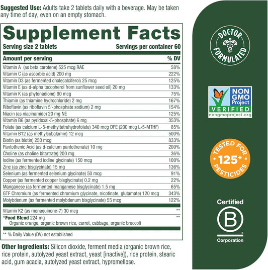 Megafood Men'S 40+ Advanced Multivitamin For Men - Dr-Formulated - Choline, Vitamin B, Vitamin C, Vitamin D, Zinc & Real Food - Brain Health, Immune Support - Vegetarian - 120 Tabs (60 Servings)