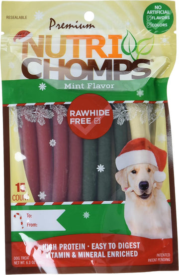 Nutrichomps Dog Chews, 5-Inch Holiday Sticks, Mint, 15 Count, Red/Green