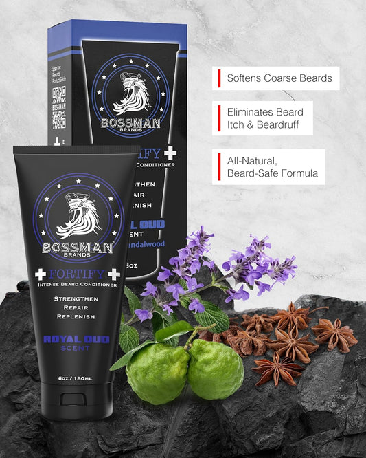Bossman Fortify Intense Beard Conditioner For Men (Naked - Unscented) – Moisturizes, Replenishes & Protects With Natural Ingredients – Thicker Formula, Made In Usa