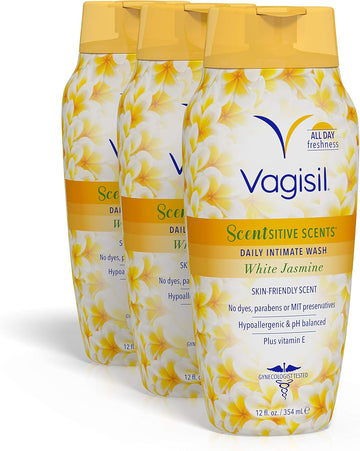 Vagisil Feminine Wash For Intimate Area Hygiene, Scentsitive Scents, Ph Balanced And Gynecologist Tested, White Jasmine, 12 Oz (Pack Of 3)