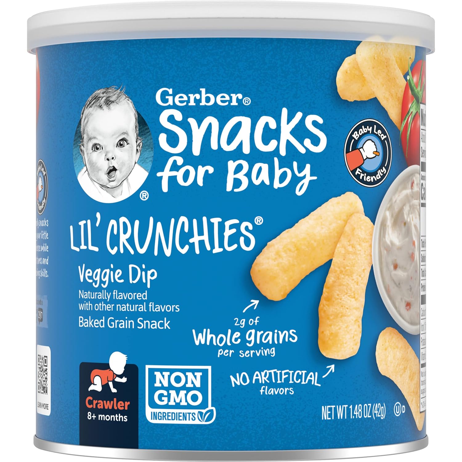 Gerber Snacks For Baby Lil Crunchies Veggie Dip Puffs, 1.48 Oz Canister