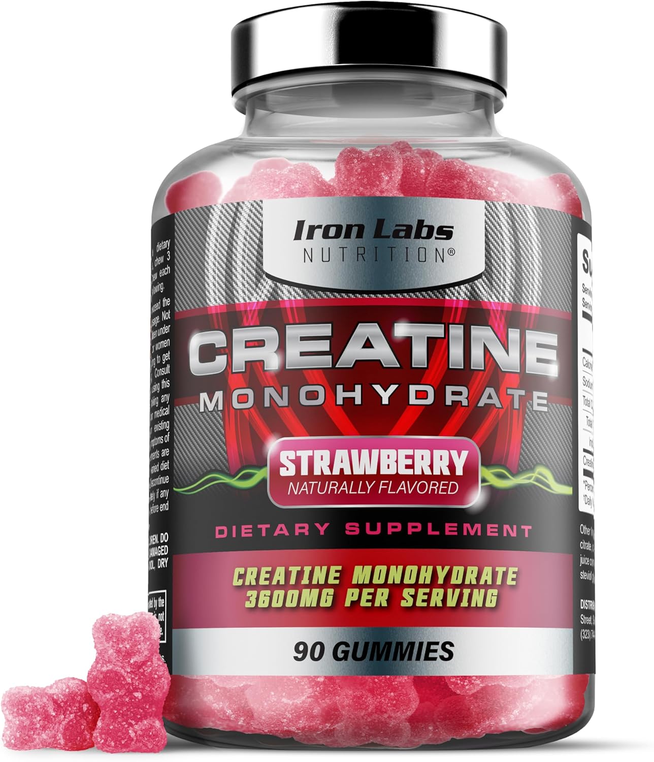 Iron Labs Nutrition Creatine Monohydrate (90 Gummy Bears) - 3600Mg Per Serving - Strawberry Flavor - High Strength Creatine For Men & Women (90 Vegan Gummies)
