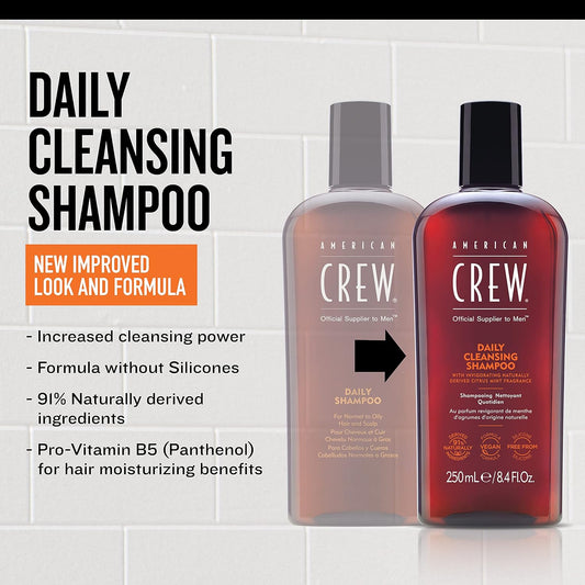 American Crew Shampoo For Men, Daily Cleanser, Naturally Derived, Vegan Formula, Citrus Mint Fragrance, 33.8 Fl Oz