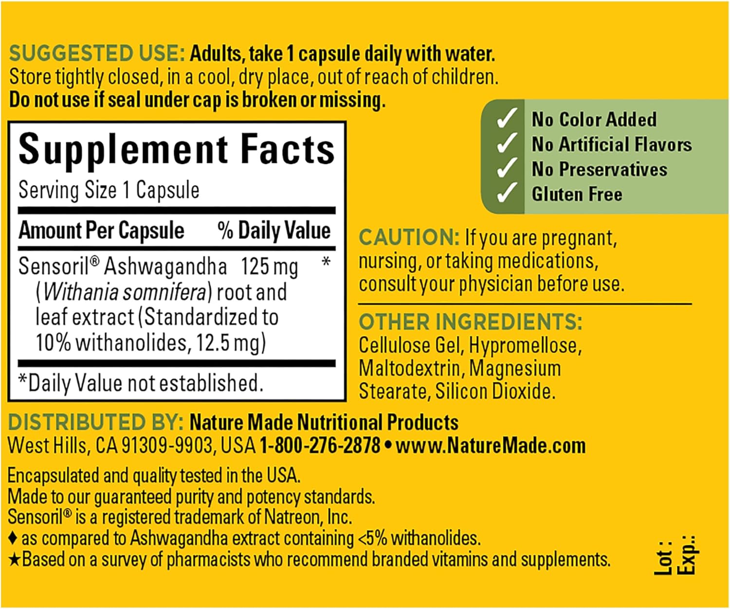 Nature Made Ashwagandha Capsules 125mg for Stress Support, 60 Capsules, 60 Day Supply : Health & Household
