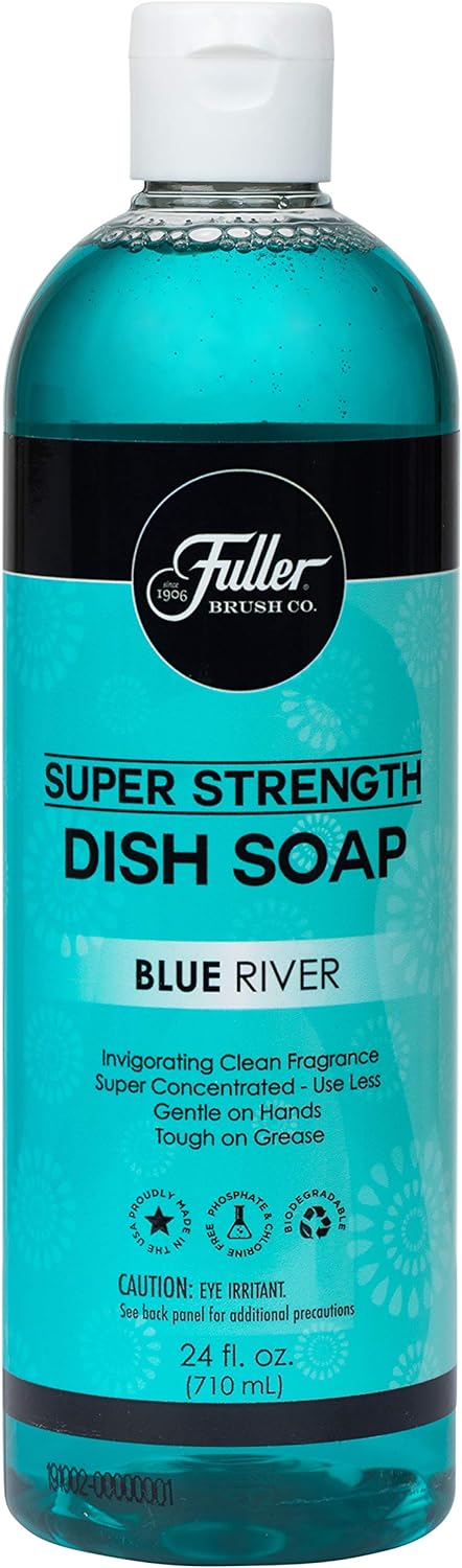 Fuller Brush Super Strength Liquid Dish Soap – Economical – Use Much Less – for Dishes, Glasses, Silverware, Utensils, Pots, Pans, Countertops, Tables – Invigorating Fragrance (Blue River)