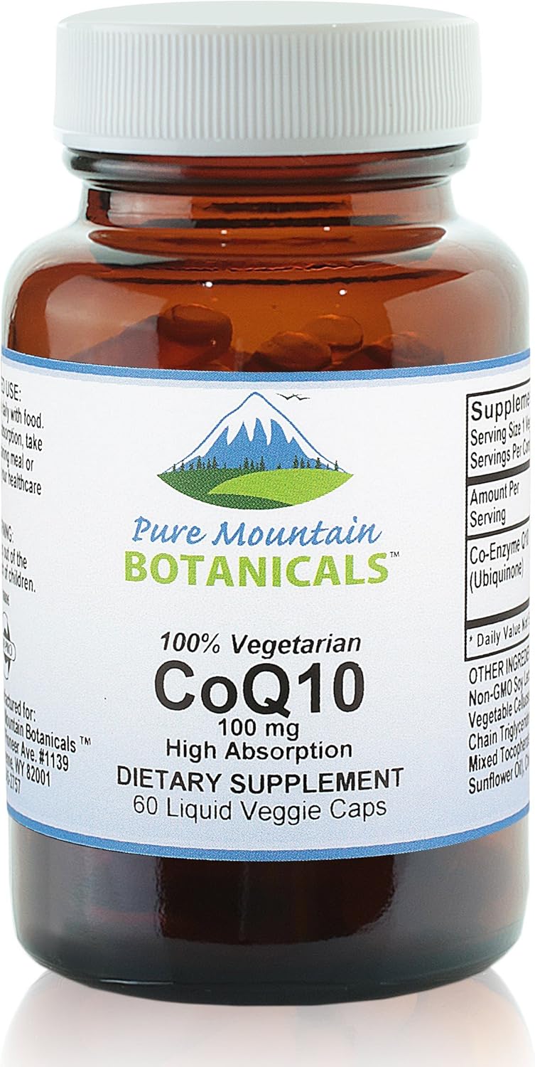 Pure Mountain Botanicals Coq10 100Mg Softgels - 60 Vegan Capsules With Ubiqunone Coenzyme Q10