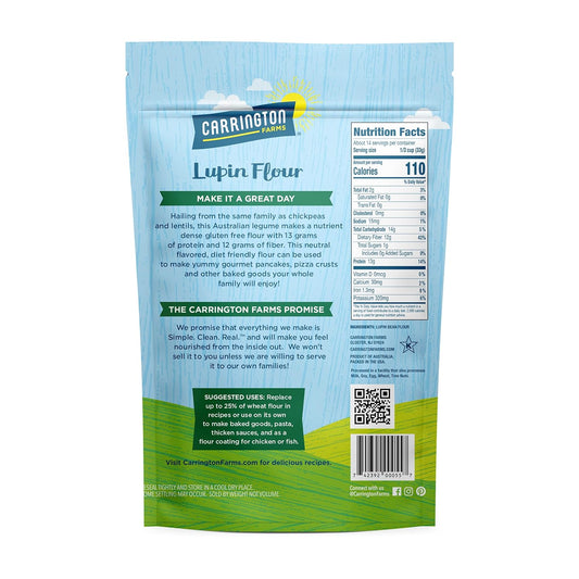 Carrington Farms - Lupin Flour - Keto and Vegan Friendly Ground Flour- Non GMO, Gluten Free Lupin Flour - Low Carb, High Protein, Low Calorie - Fiber and Mineral Rich
