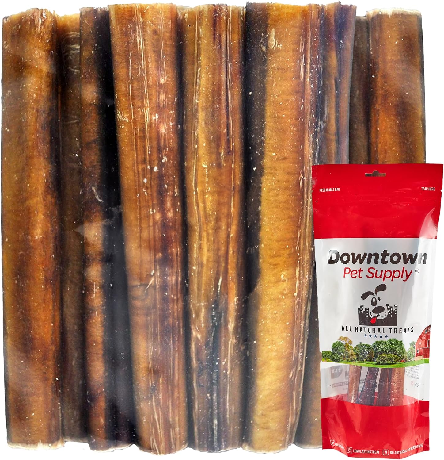 Downtown Pet Supply Bully Sticks for Dogs (12", 5-Pack, Jumbo) Non-GMO, Grain Free, Rawhide Free Dog Chews Long Lasting Pizzle Sticks - Low Odor Bully Sticks for Large Dogs