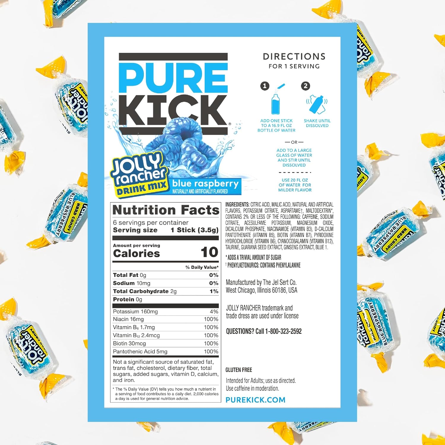 PURE KICK Energy Singles To Go Drink Mix, Jolly Rancher Blue Raspberry, Includes 12 Boxes with 6 Packets in each Box, 72 Total Packets : Grocery & Gourmet Food