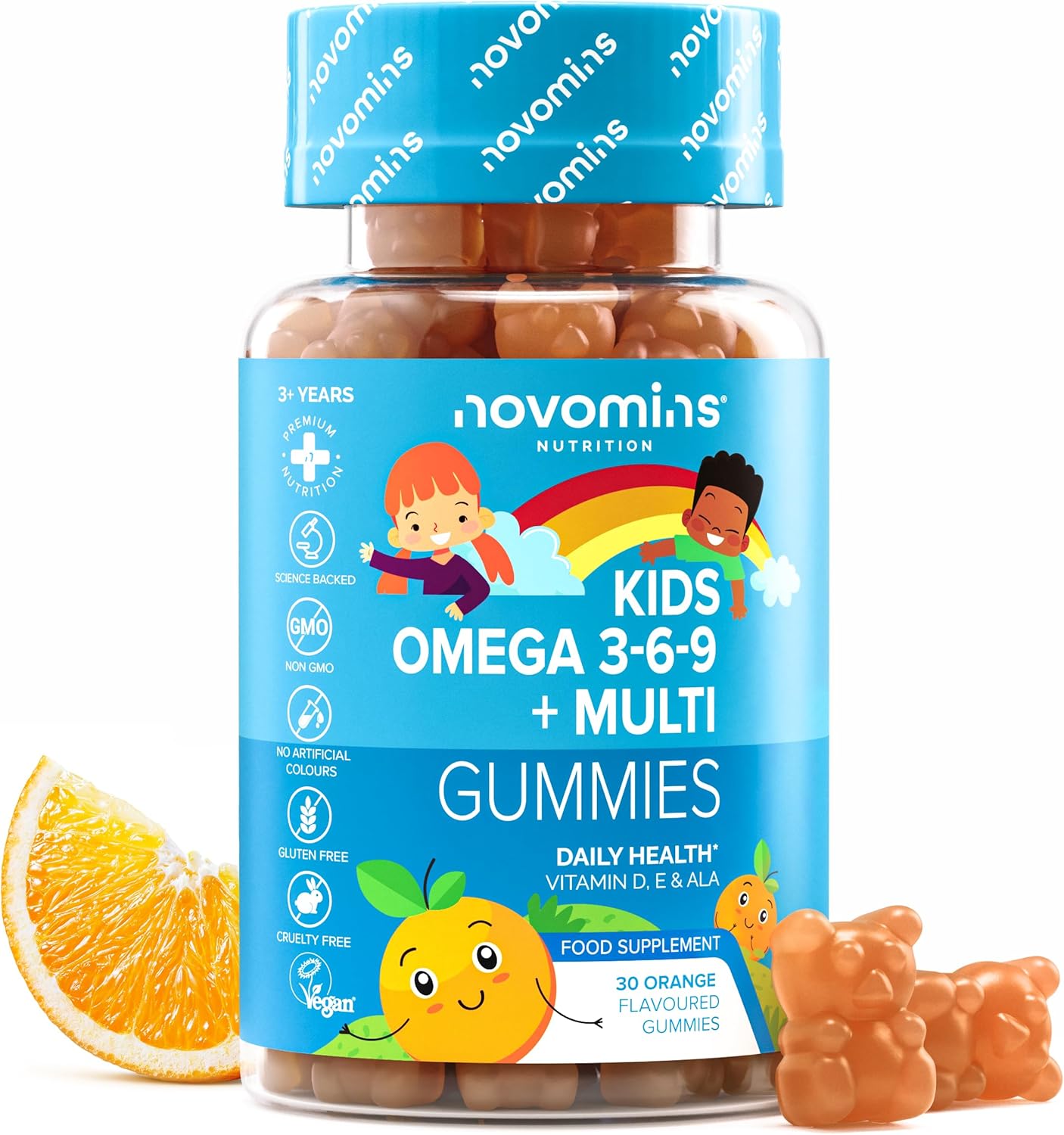 Kids 50Mg Omega 3 Gummies - Including Omega 3 6 9 Complex With Added Vitamin E & D - Kids Friendly Capsules Alternative - Plant Based Alternative To Omega 3 Fish Oil - 1 Month Supply – Novomins
