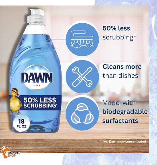 Dawn Ultra Dish Soap Dishwashing Liquid + Includes Venancio’sfridge Sticker and Cleaning Sponge (Original Scent 18 fl oz – Pack of 2)
