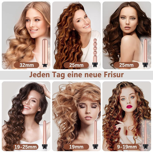 Beach Waver Curling Iron, 5 In 1 Curling Wand Set With 3 Barrel Hair Crimper Hair Waver, Fast Heating Hair Wand Curler With Lcd Temp Control