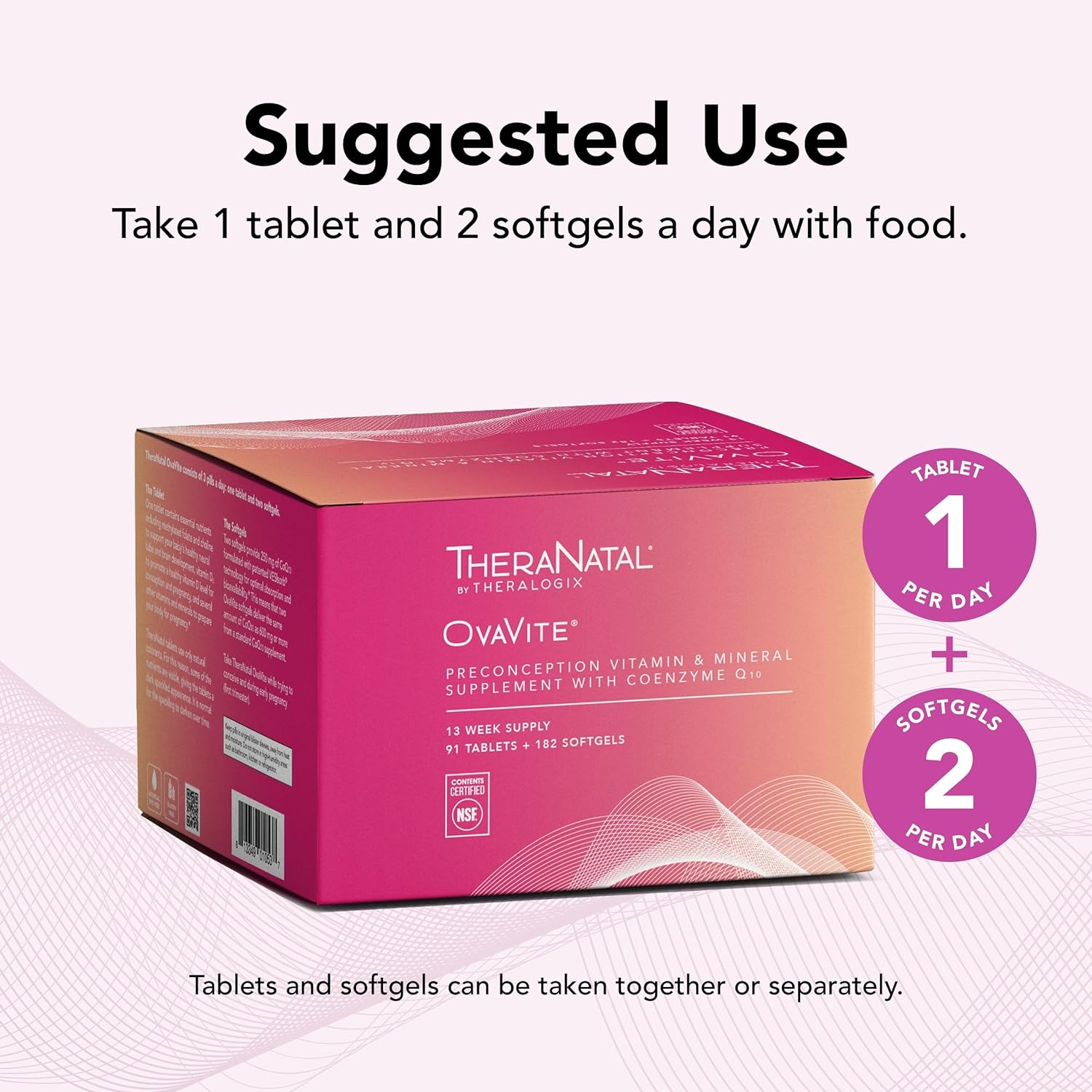 Theralogix TheraNatal OvaVite Preconception Vitamins - 13-Week Supply - Prenatal Vitamins & Fertility Supplement for Women with CoQ10* - NSF Certified - 91 Tabs, 182 Softgels (91 Servings) : Health & Household