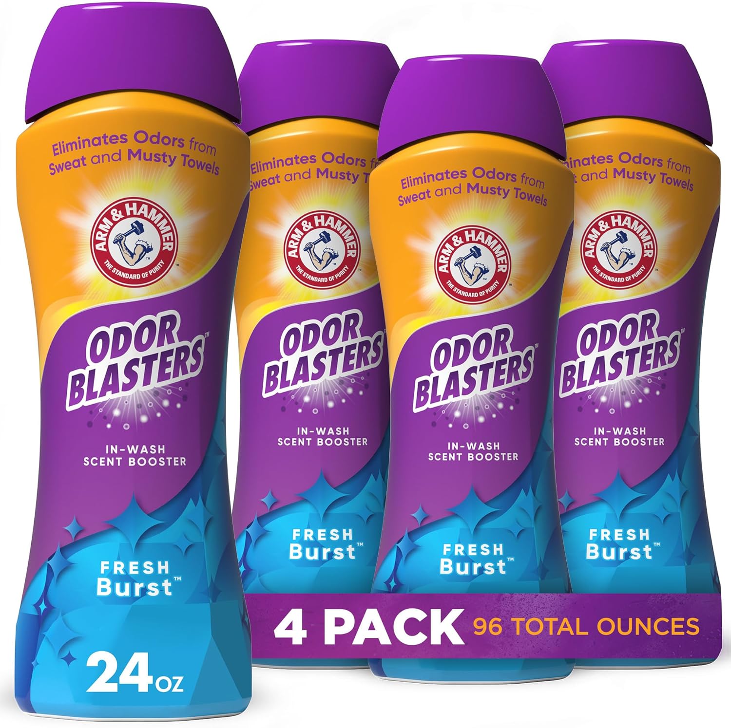 Arm & Hammer Odor Blaster In-Wash Scent Booster - Fresh Burst, 24 Oz, Pack Of 4