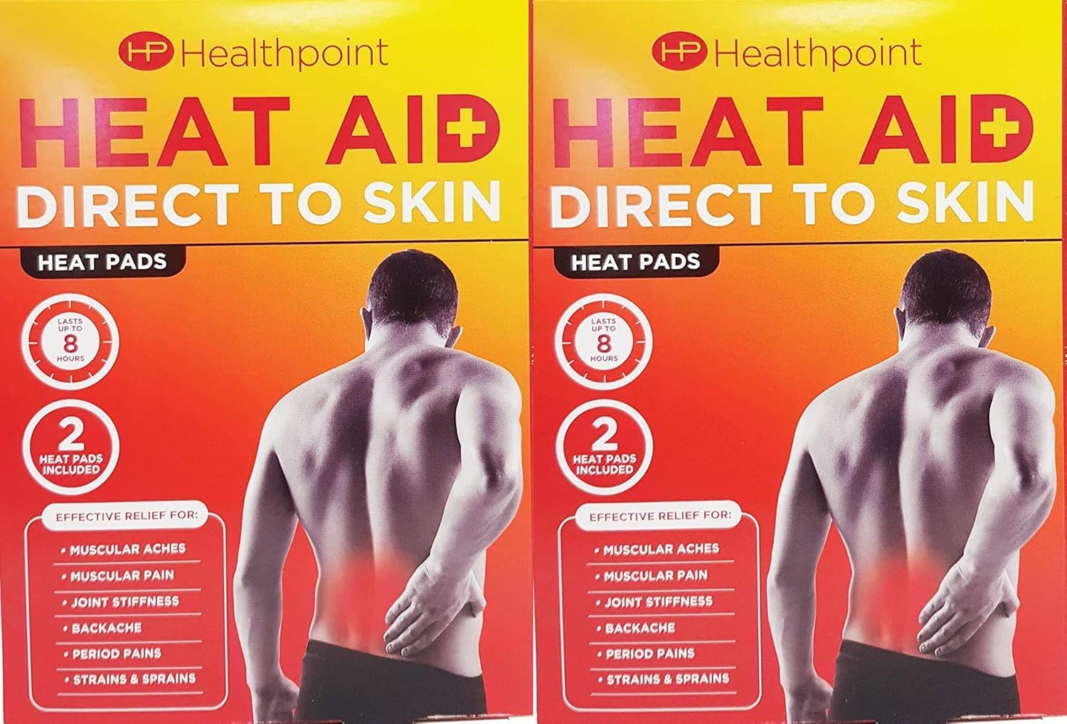 Healthpoint Heat Aid Direct To Skin Heat Pads For Aches, Pain, Stiffness, Backache, Period Pains. Strains & Sprains Twin Pack