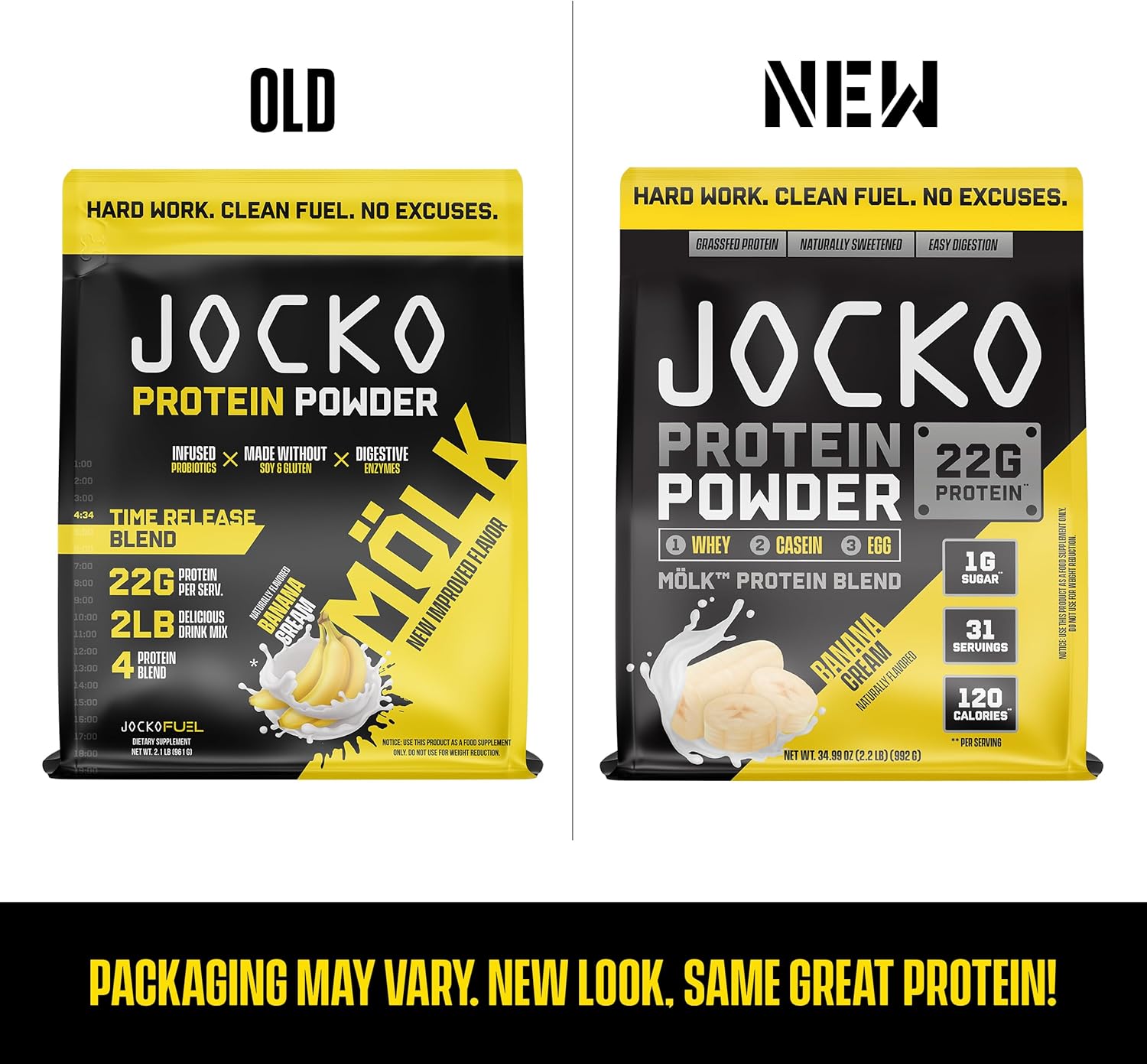 Jocko Mölk Whey Protein Powder 22g Sugar Free Monk Fruit Blend - Muscle Recovery & Growth, Packaging May Vary (31 Servings, Banana Cream) : Health & Household