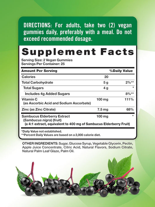 Nature'S Truth Black Elderberry Gummies | 50 Vegan Gummies | With Vitamin C And Zinc | Berry Flavor | Vegan, Non-Gmo, And Gluten Free Supplement
