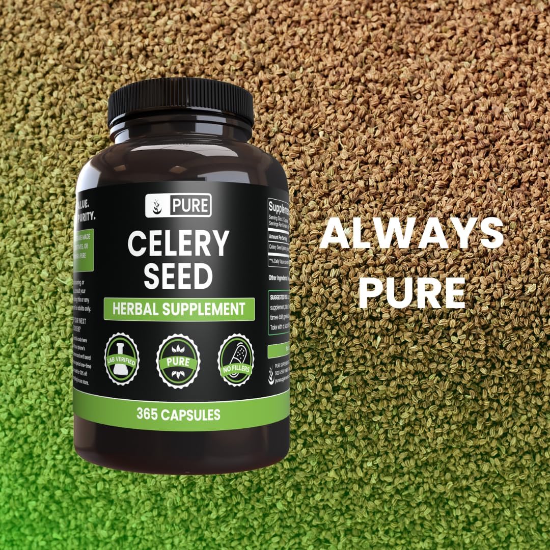 Pure Original Ingredients Celery Seed No Magnesium Or Rice Fillers, Always Pure, Lab Verified (365 Capsules) : Health & Household