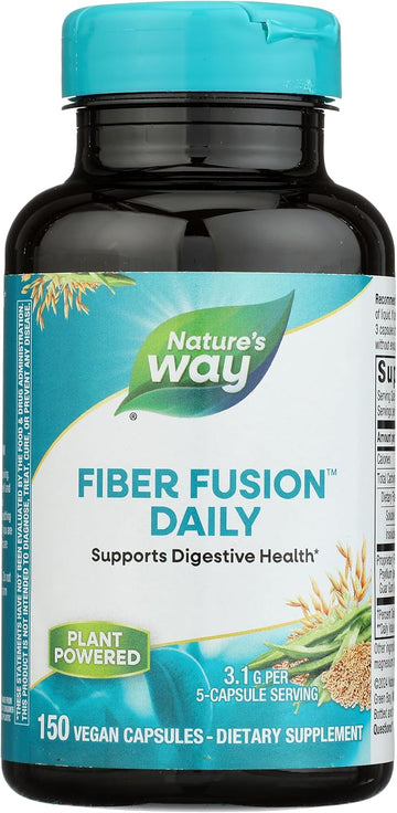 Nature'S Way Fiber Fusion Daily, With Psyllium Husk, Oat Bran, Guar Gum, Pectin, Digestive Health Support*, Vegan, 150 Capsules (Packaging May Vary)