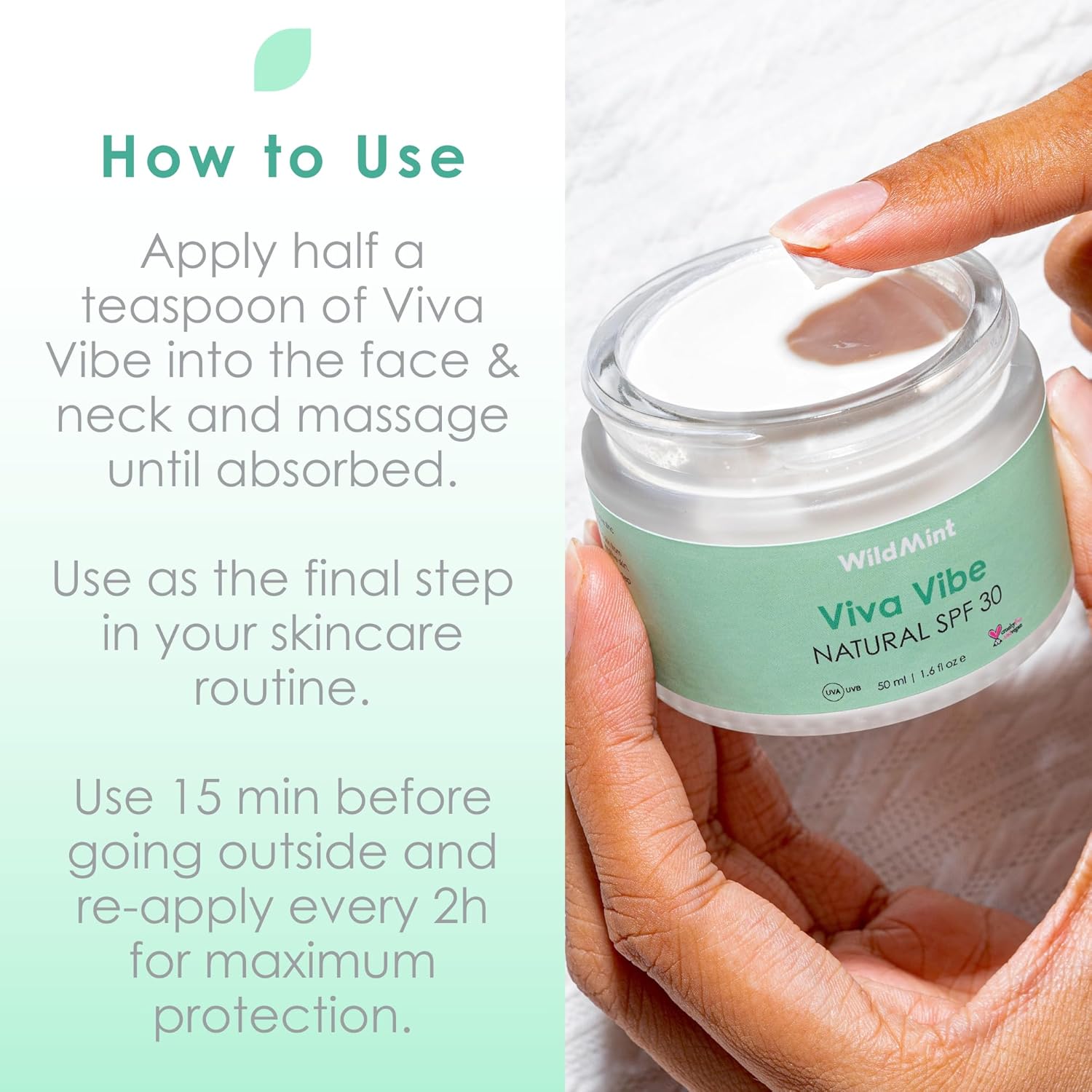 WildMint Viva Vibe Natural SPF 30 | Zinc Oxide Mineral Sunscreen Broad Spectrum UVA & UVB Protection | For Sensitive Skin Sun Protection | For Kids 3+ | UK Made Vegan & Cruelty-Free Skincare | 50ml : Amazon.co.uk: Beauty