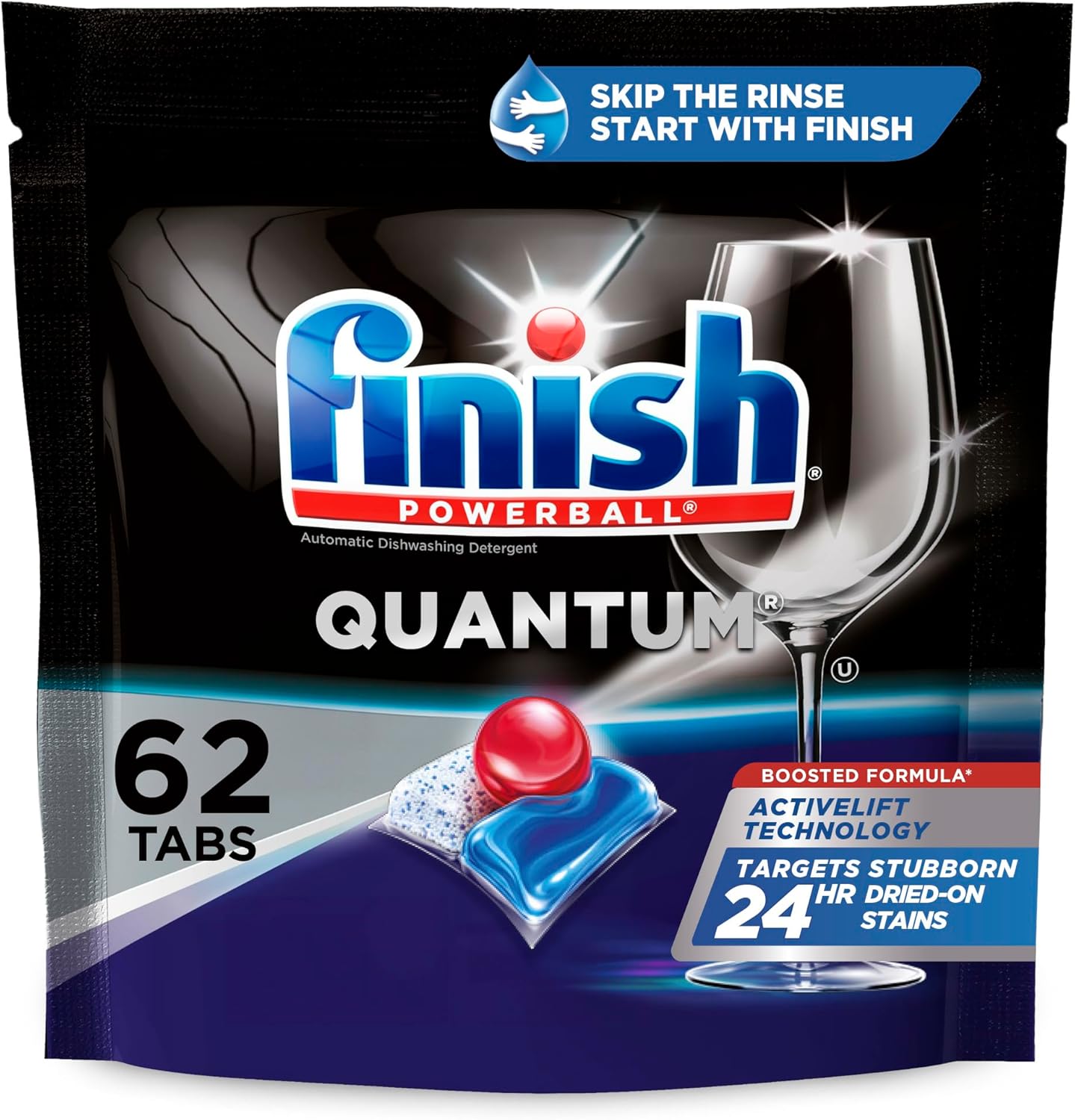 Finish Quantum Powerball, Dishwasher Pods, Dishwasher Detergent Liquid, Dishwasher Soap, Advanced Clean & Shine, 62Ct Dishwasher Tablets