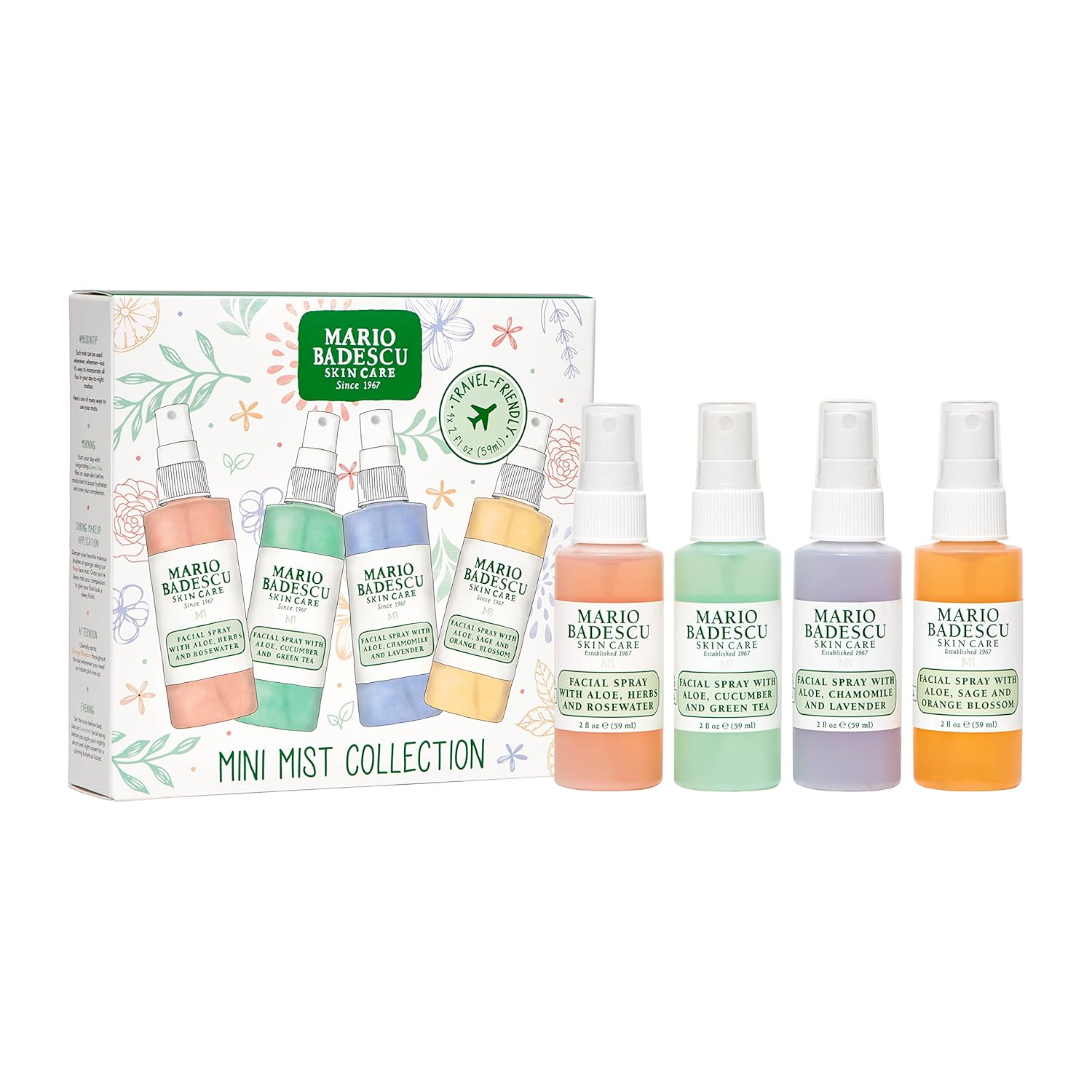 Mario Badescu Mini Mist Facial Spray Collection With Rose Water, Cucumber, Lavender And Orange Blossom, Multi-Purpose Cooling And Hydrating Face Mist For All Skin Types, 2 Fl Oz (Pack Of 4) : Beauty & Personal Care