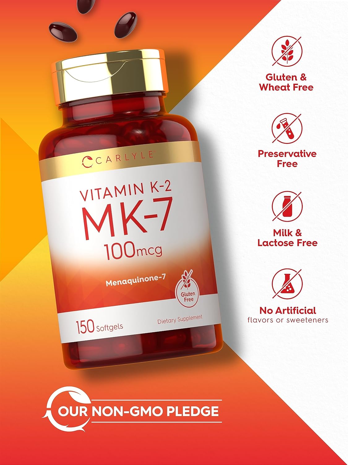 Carlyle Vitamin K2 MK7 100 mcg | 150 Softgels | Non-GMO, Gluten Free Supplement : Health & Household