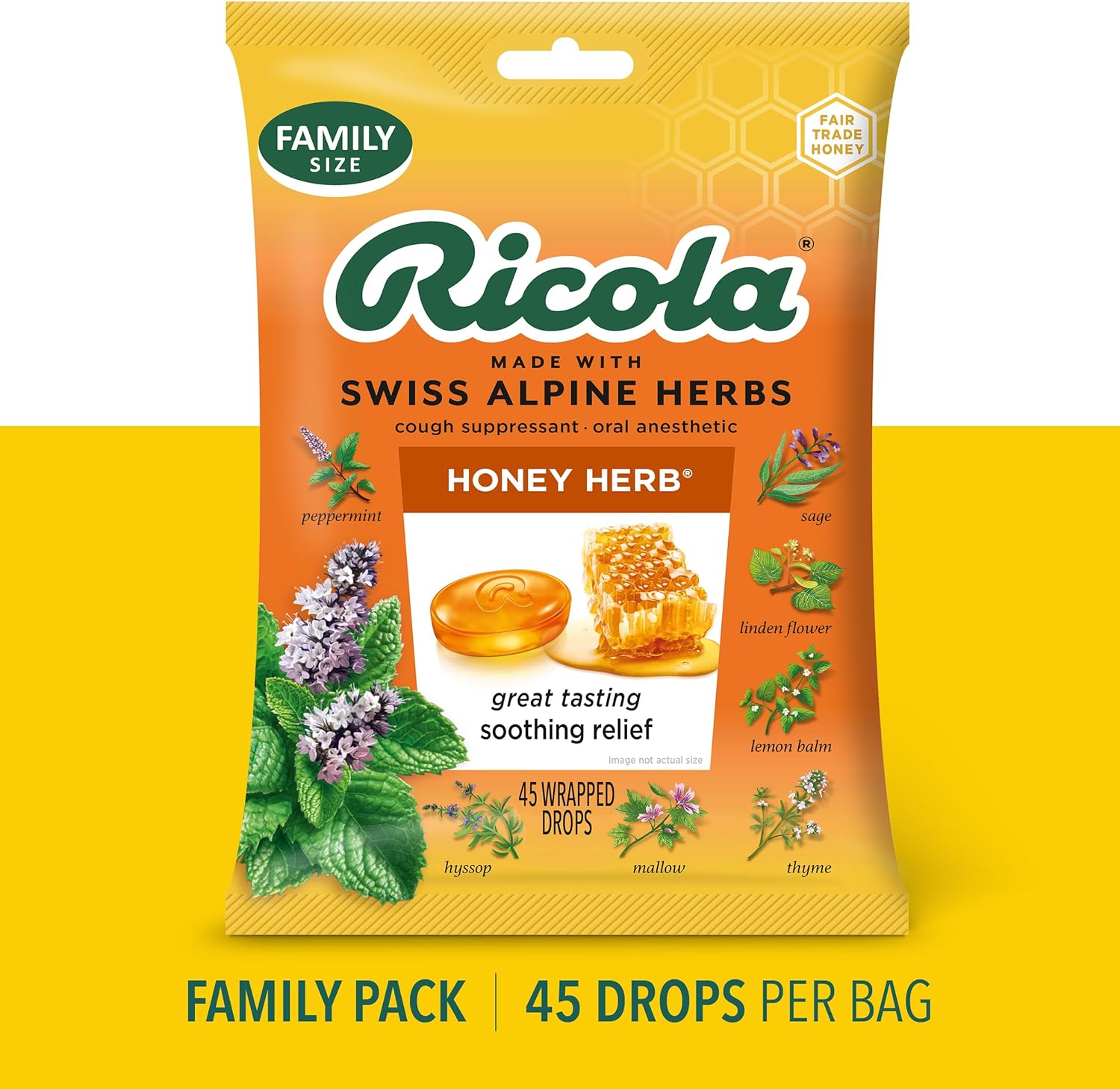 Ricola Honey Herb Cough Drops, 45 Count