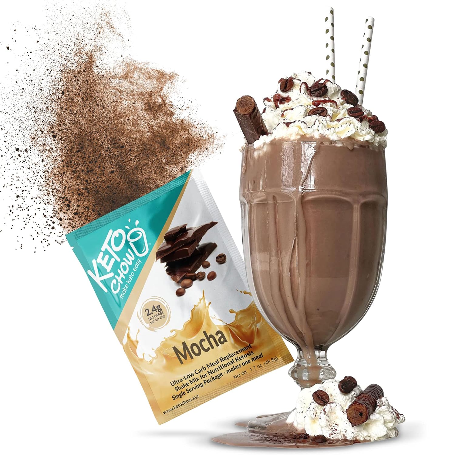 Keto Chow Mocha | Keto Meal Replacement Shake Powder | Nutritionally Complete | Low Carb | Delicious Easy Meal Substitute | Protein Rich You Choose The Fat | Single Meal Sample