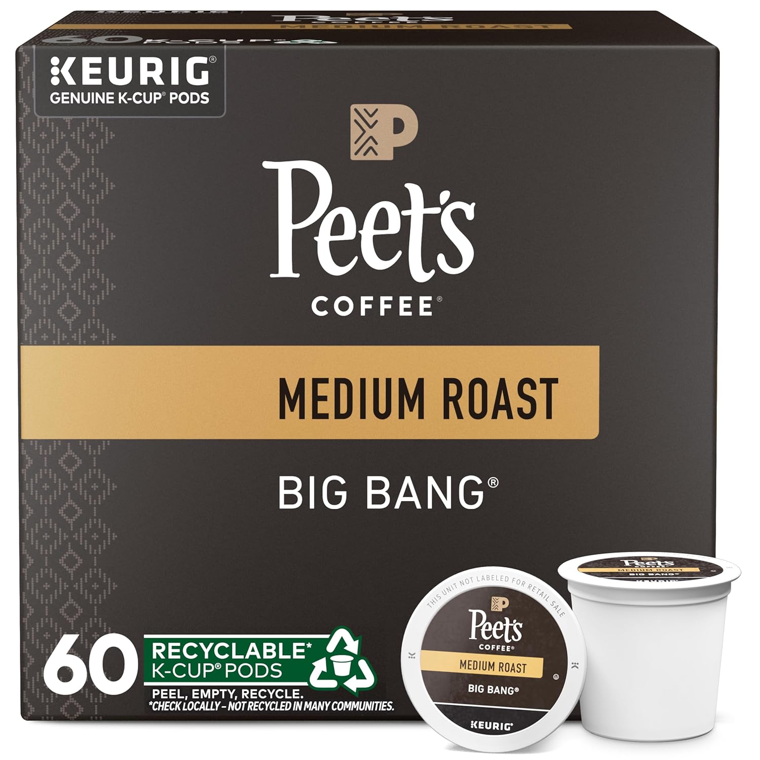 Peet's Coffee, Medium Roast K-Cup Pods for Keurig Brewers - Big Bang 60 Count (6 Boxes of 10 K-Cup Pods)