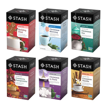 Stash Tea Holidays Are Here Variety Pack Sampler Assortment - Caffeinated, Non-Gmo Project Verified Premium Tea With No Artificial Ingredients, 18 Count (Pack Of 6) - 108 Bags Total