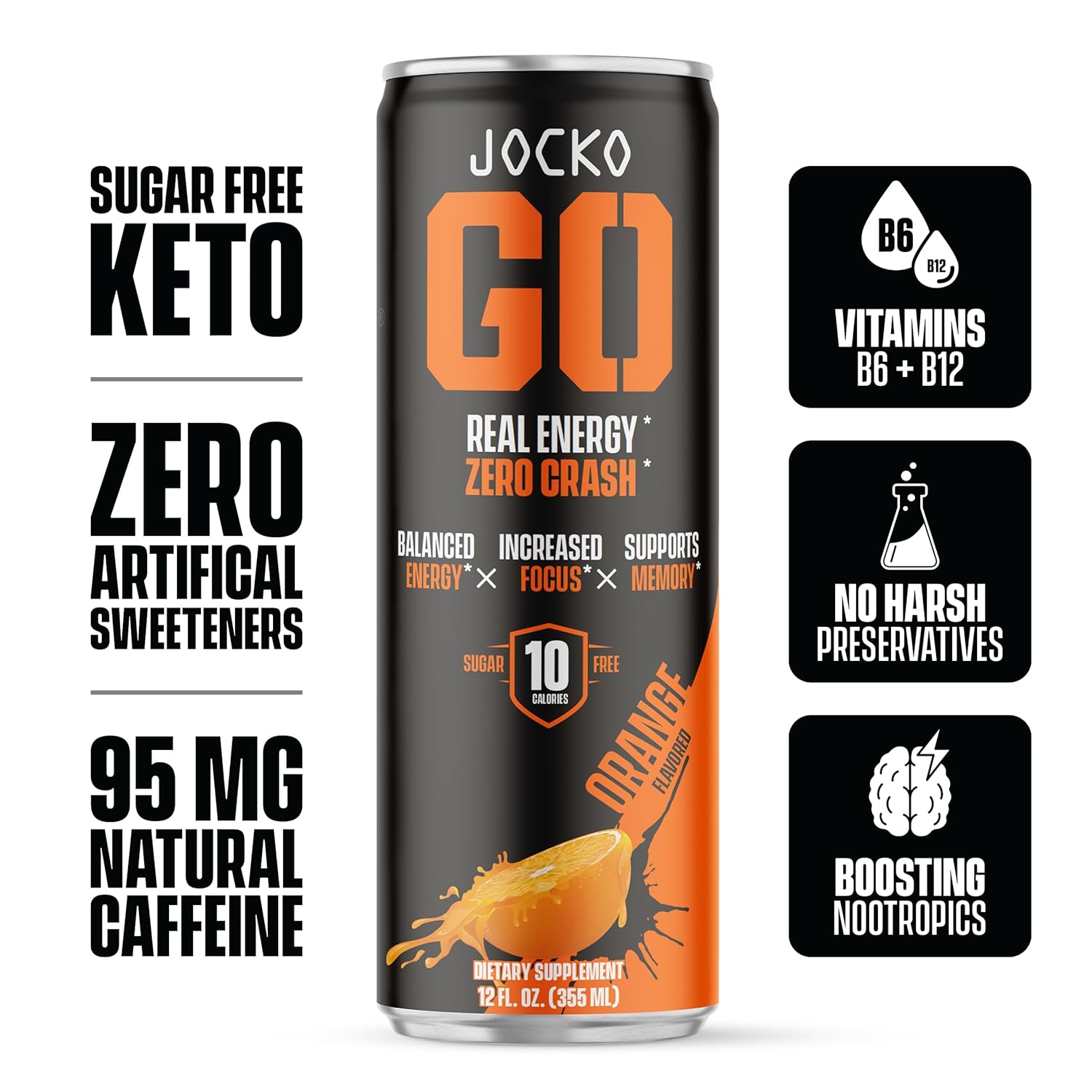 Jocko Go Energy Drink Bundle - Orange & Pink Lemonade (24 Cans) 2 Flavors : Grocery & Gourmet Food
