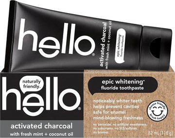 Hello Epic Teeth Whitening Charcoal Fluoride Toothpaste, Natural Fresh Mint, Vegan, Peroxide Free, 82 Ml