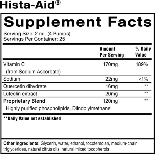 Quicksilver Scientific Nanoemulsified Hista-Aid - Flavonoids To Help Maintain Healthy Histamine Levels - Liposomal Vitamin C, Dim, Luteolin & Quercetin Liquid (50Ml)