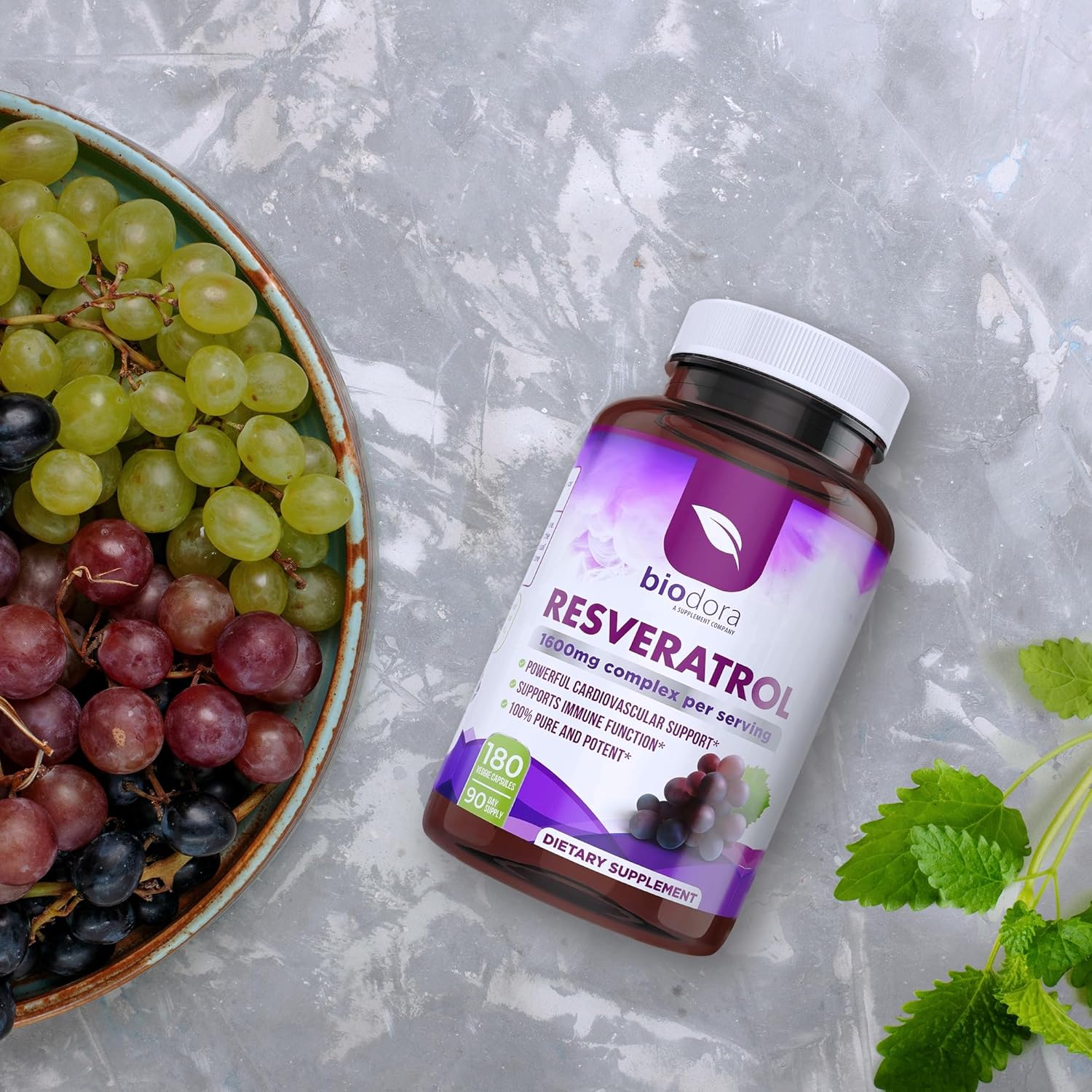 Biodora Resveratrol 1600Mg, Trans-Resveratrol Antioxidant Supplement With Green Tea, Grape Seed Extract And Quercetin, Helps To Support Digestive Health And Immune System, 180 Capsules : Health & Household