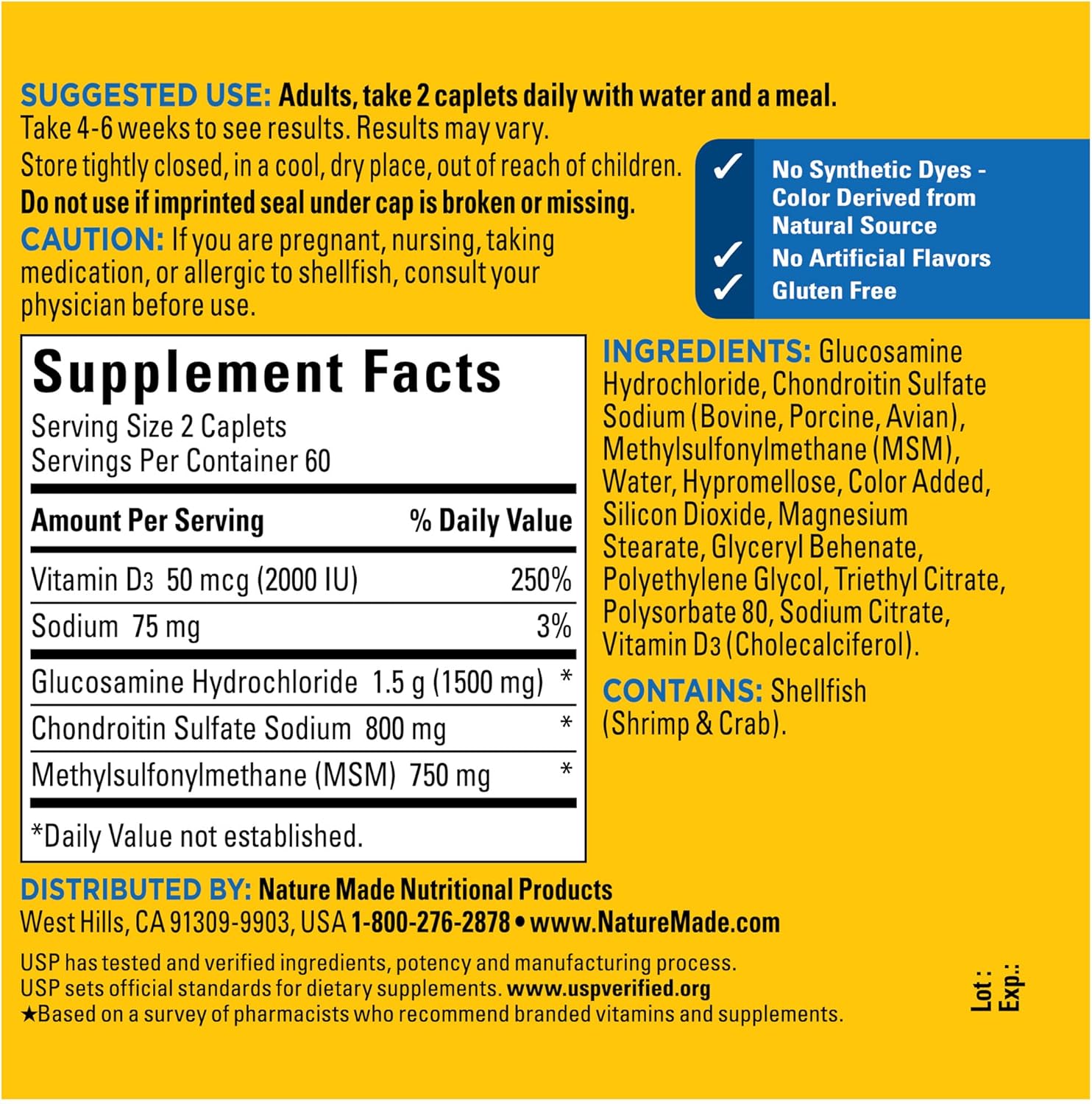 Nature Made Glucosamine Chondroitin Complex With Msm, Dietary Supplement For Joint Support, 120 Caplets, 60 Day Supply : Health & Household