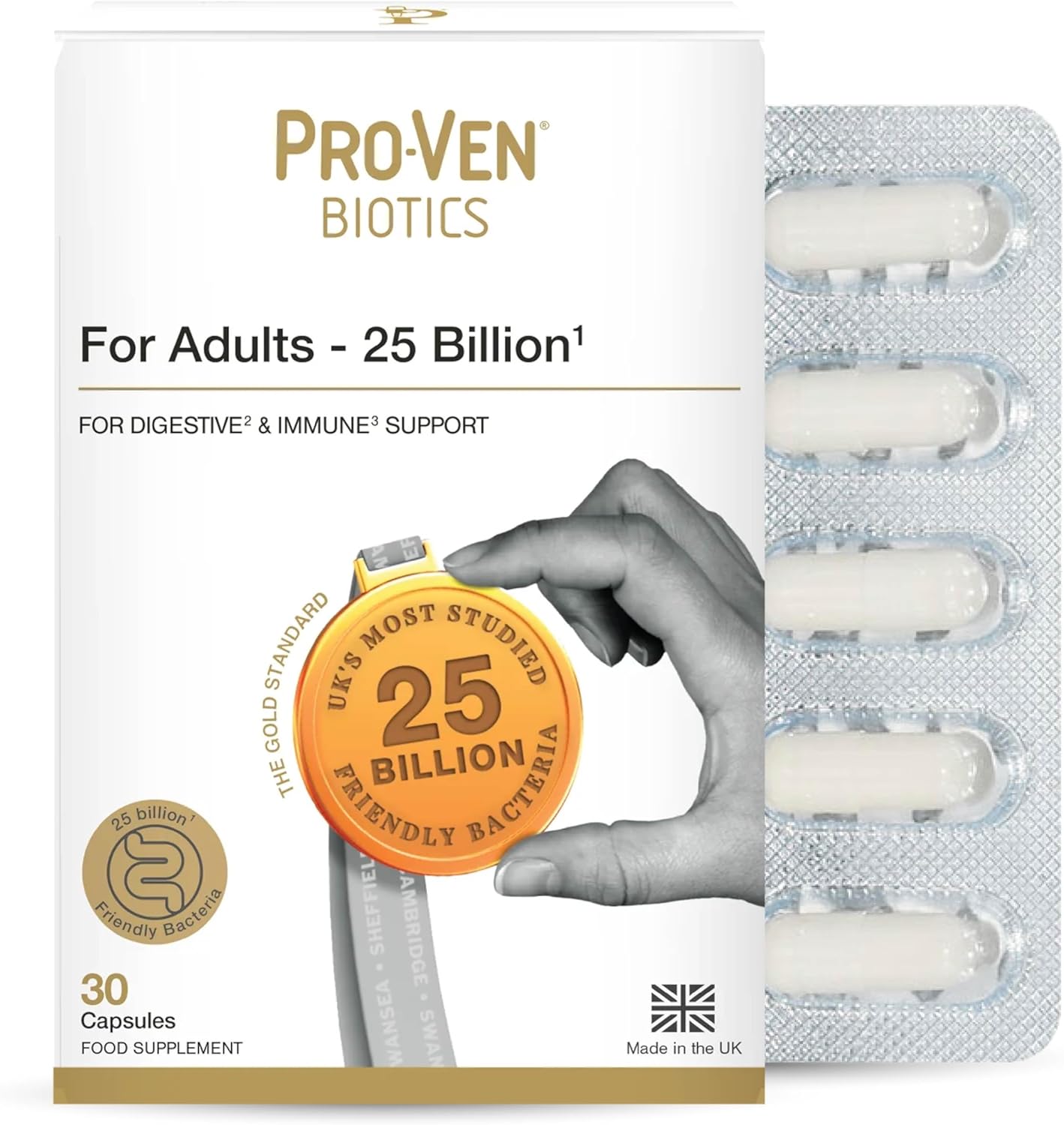 Pro-Ven Probiotics For Adults | Digestive Health & Immune System Support | 25 Billion Cfu & Multivitamin Supplement | High-Strength Gut Support | 30 Capsules