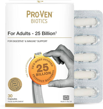 Pro-Ven Probiotics For Adults | Digestive Health & Immune System Support | 25 Billion Cfu & Multivitamin Supplement | High-Strength Gut Support | 30 Capsules