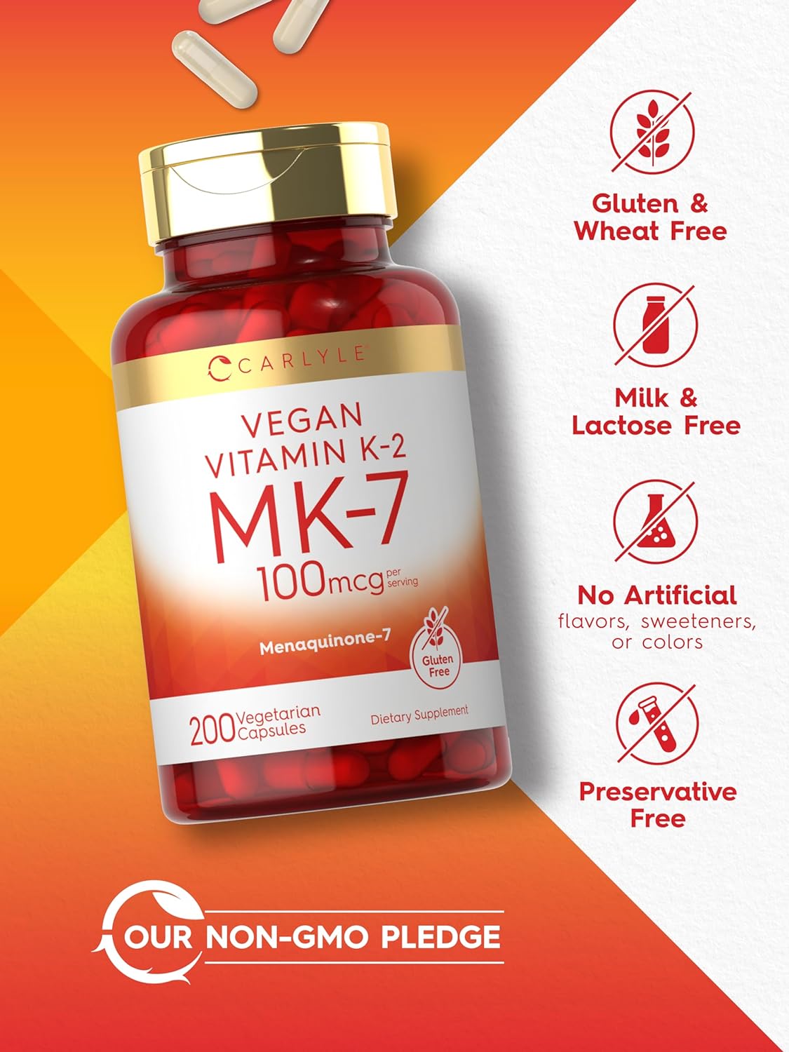 Carlyle Vitamin K2 MK7 100mcg | 200 Vegan Capsules | Menaquinone-7 Supplement | Non-GMO, Gluten Free : Health & Household