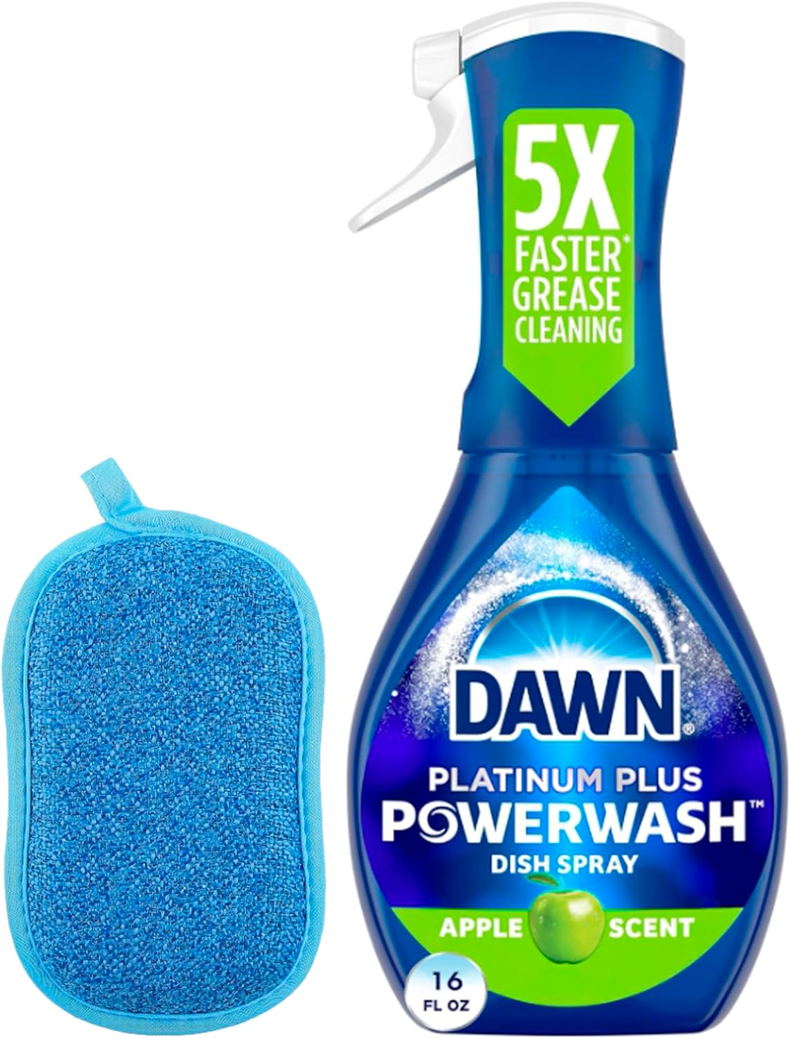 Dawn Platinum Powerwash Dish Spray, Dish Soap, Apple Scent (16 oz) The Set Includes a Universal Reusable Microfiber Cleaning Sponge (Color may vary)