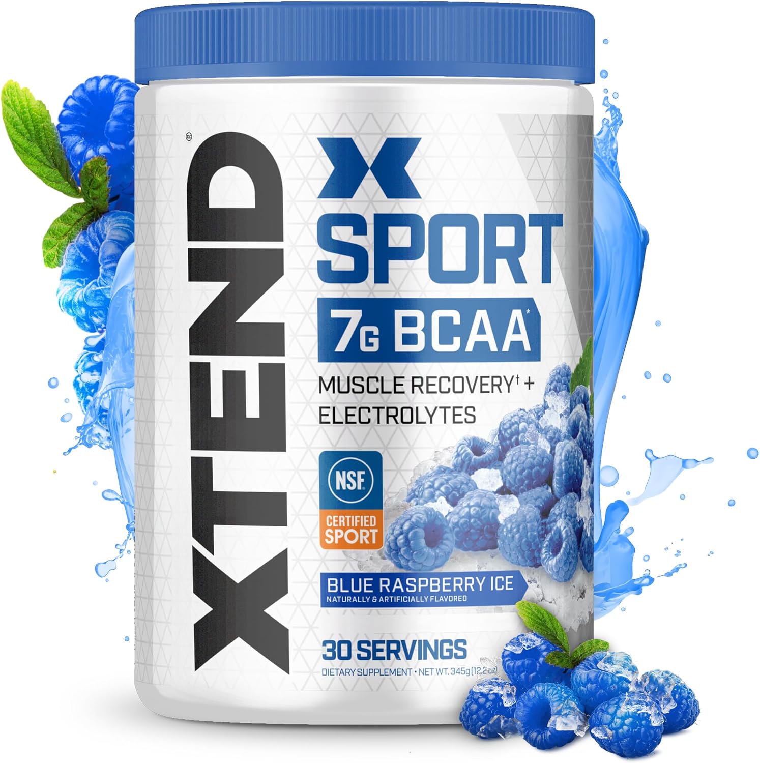 Xtend Sport Bcaa Powder Blue Raspberry Ice - Electrolyte Powder For Recovery & Hydration With Amino Acids - 30 Servings