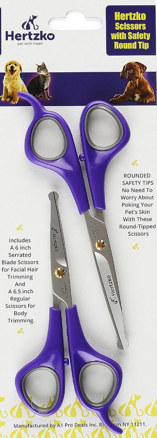 Hertzko Pet Grooming Shears Kit - Safety Fur Trimming for Dogs, Cats, Rabbits – Stainless Steel Dog Hair Cutting & Grooming Scissors Tool with Safety Rounded Tip (Safety Shears)