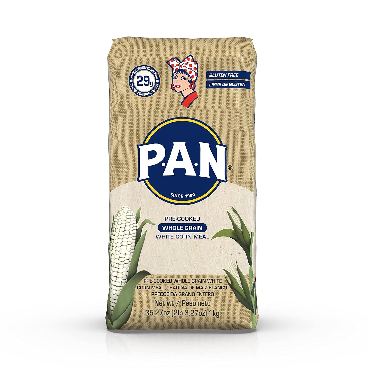 P.A.N. Whole Grain White Corn Meal – Pre-cooked Gluten Free and Kosher Flour (2lb 3.27oz) (Pack of 1)