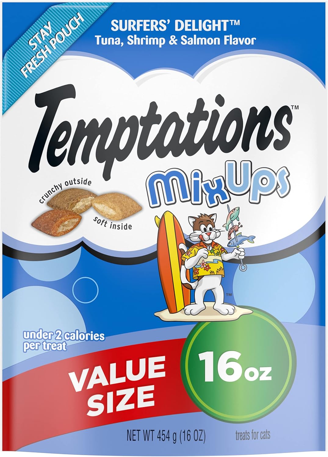 Temptations Mixups Crunchy And Soft Cat Treats, Surfers' Delight, Multiple Sizes